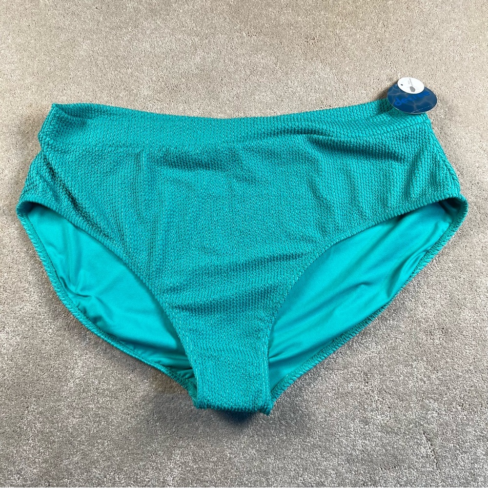 High Rise Bikini Bottom Swim Suit Full Coverage Green Textured Decree womens XXL